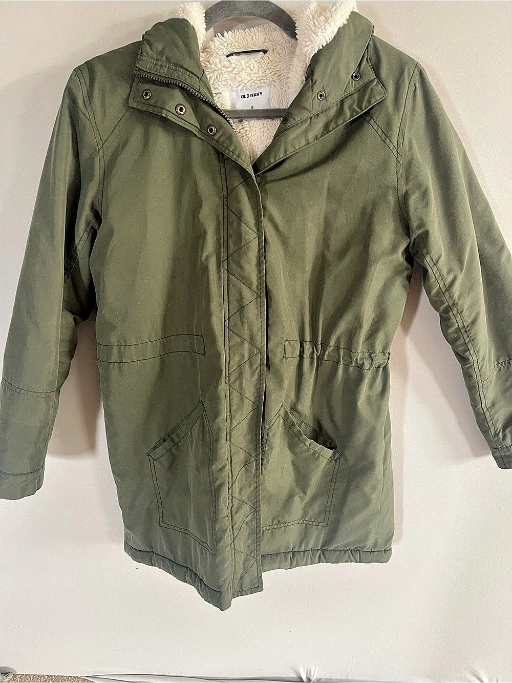 Old Navy Sherpa Lined Hooded Parka Jacket Olive Green XS